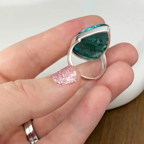 Malachite Chrysocolla Ring Size 8 1/4 8.25 Pure Sterling Silver 925 Southwest - Picture 6 of 9